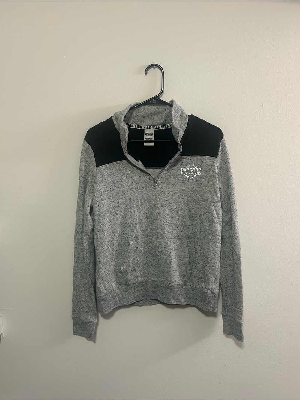 PINK Victoria's Secret Gray and Black Half-Zip Pullover